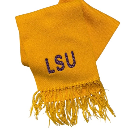 LSU Embroidered Scarf Unisex Gold with Purple LSU Stiching Warm Fringe Tigers - Picture 2 of 10